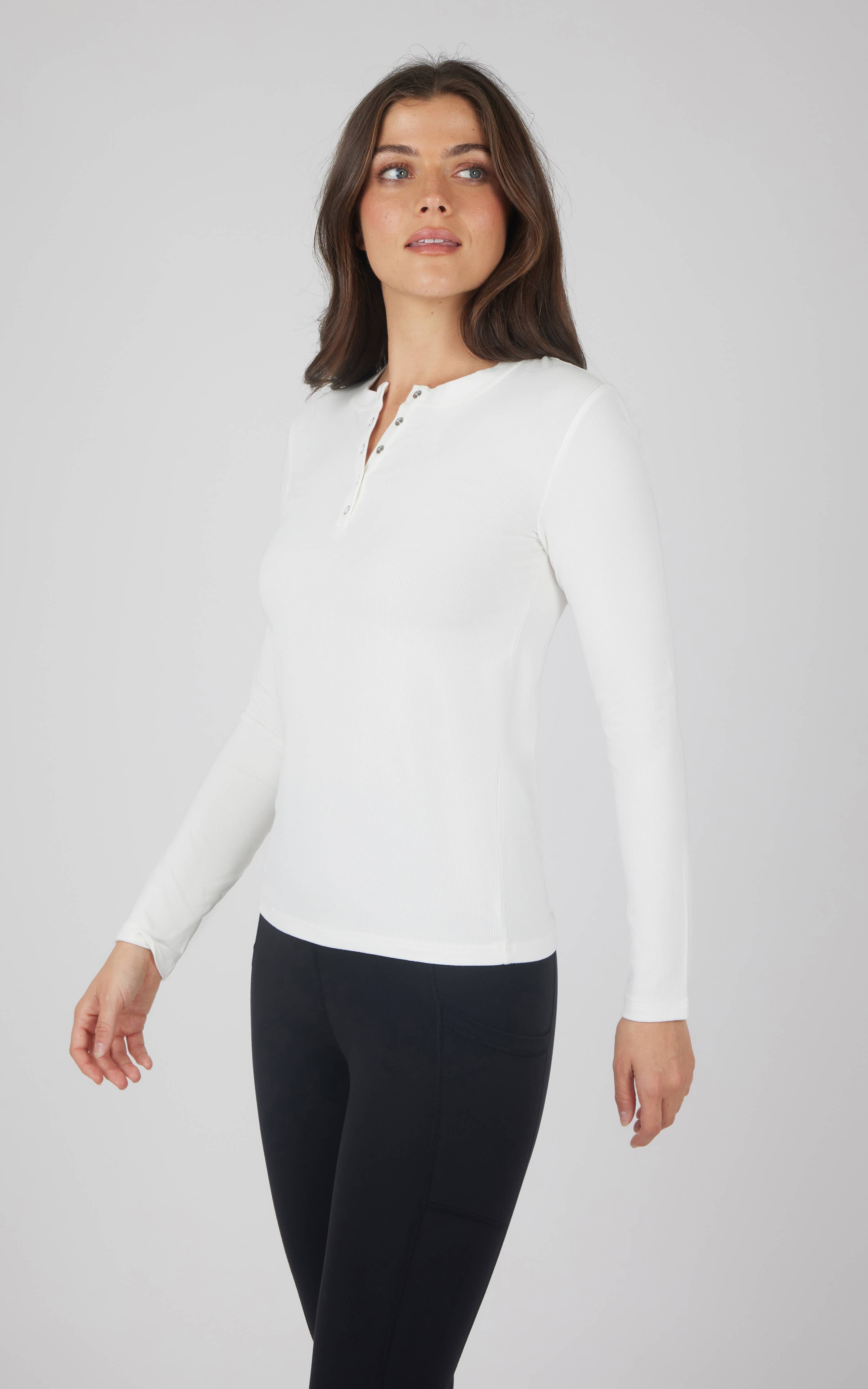 Yogalicious Women's Rib Henley Long Sleeves Top