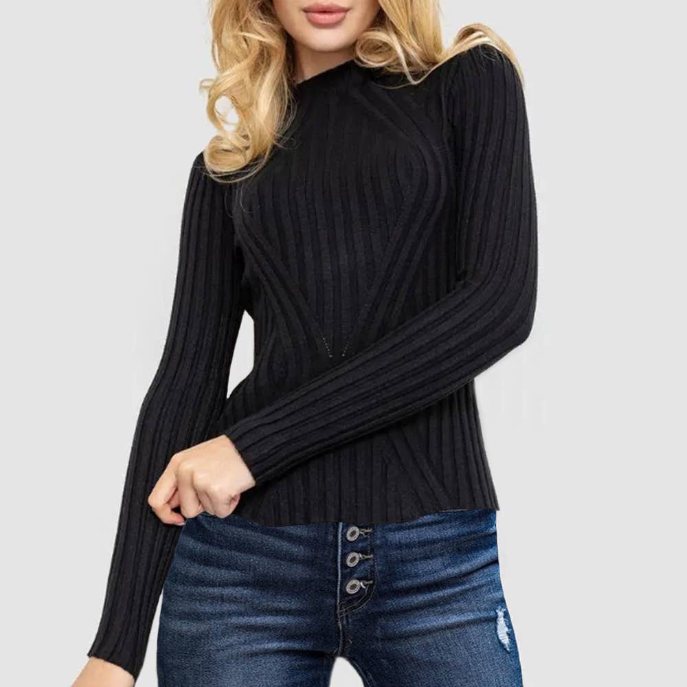 Striped long-sleeved knitted base layer sweater