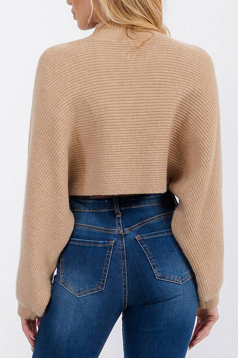 LONG SLEEVE MOCK NECK KNIT CROP TOP