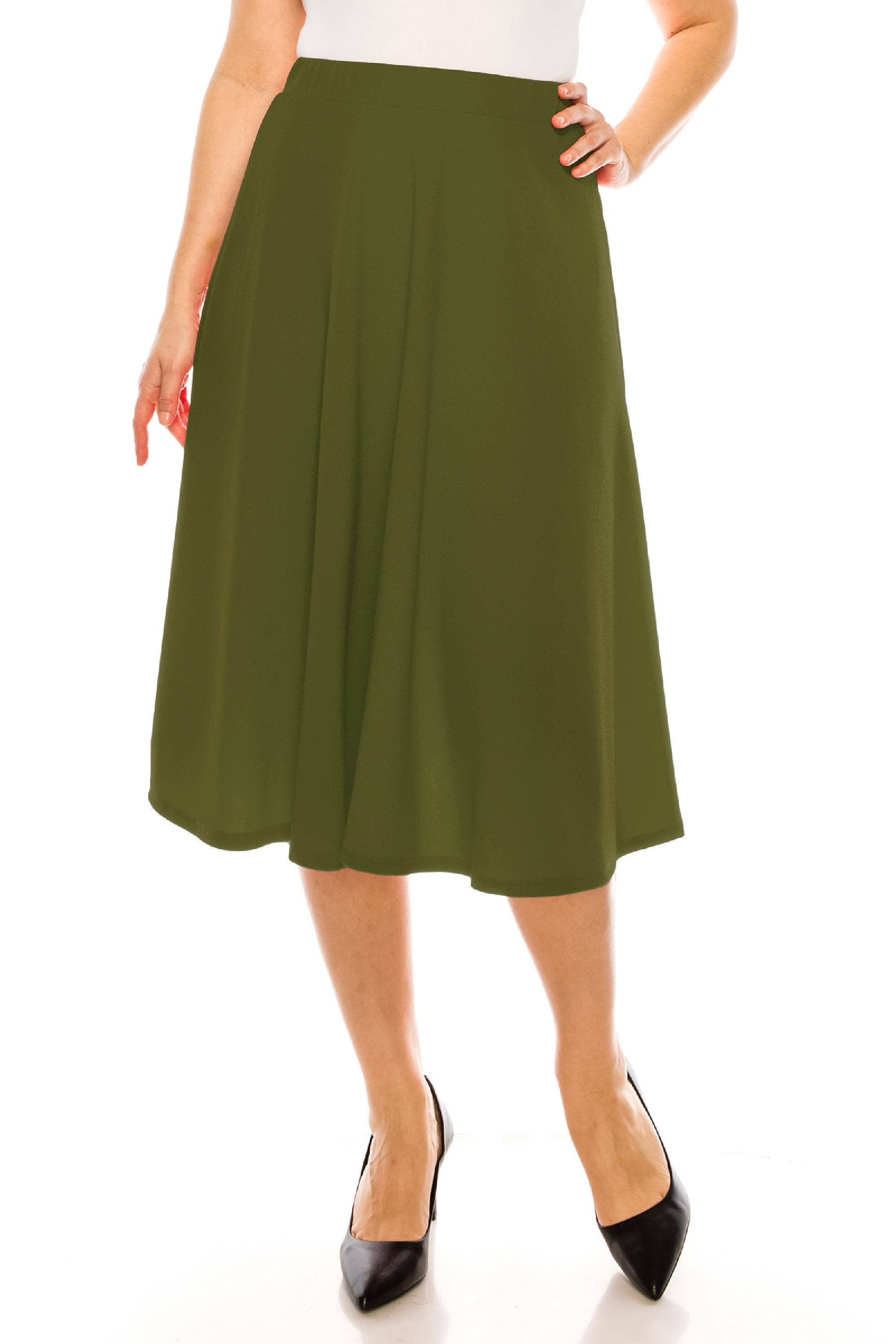 Women's Plus Size Casual Flared Midi Skirt Made in USA