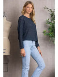 NAVY CREW NECK CABLE KNIT LONG SLEEVES TOP K5704