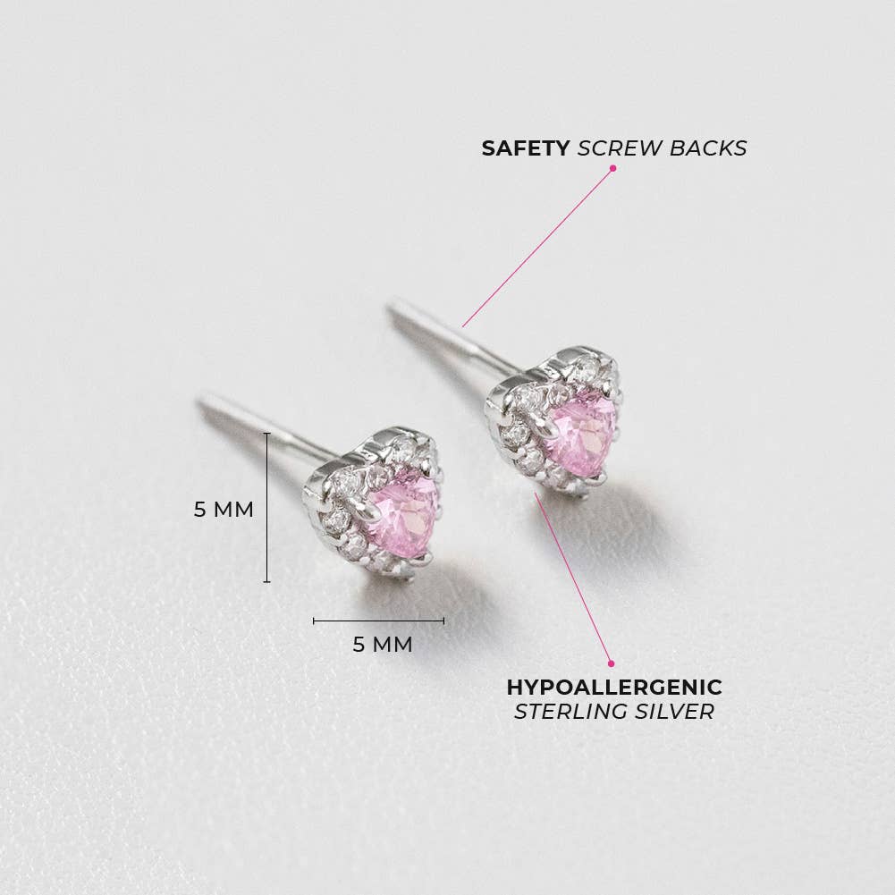 Princess Heart CZ Baby / Toddler Earrings - Sterling Silver