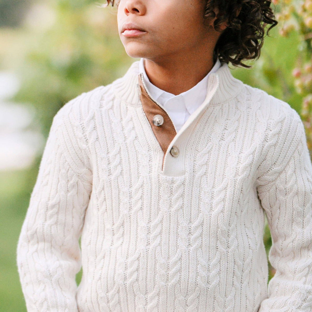 Organic Mock Neck Cable Sweater