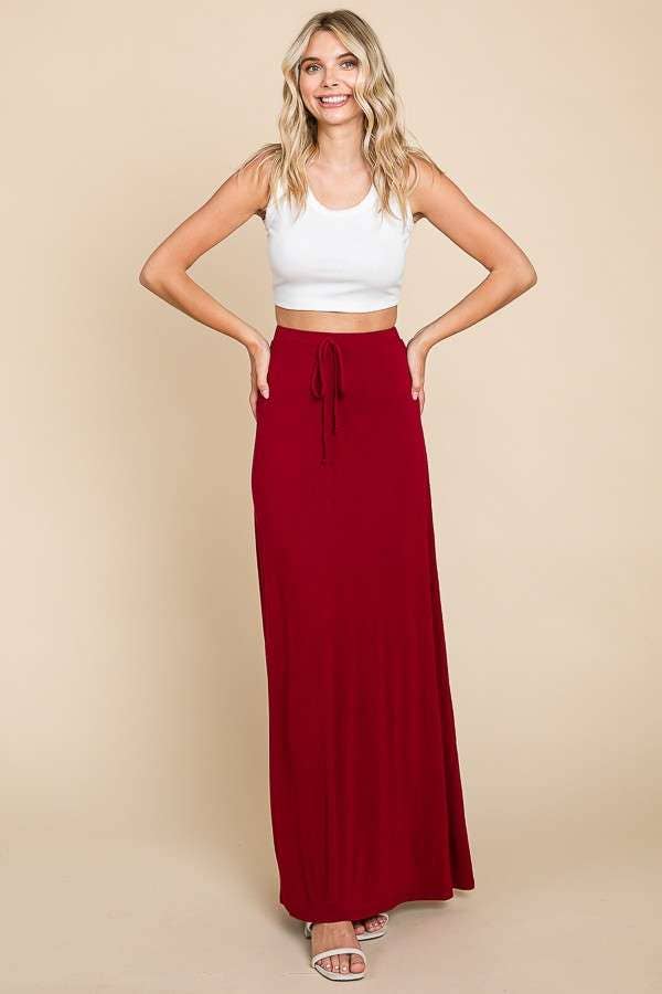 CBA1847 - DRAW STRING FLARE MAXI SKIRT
