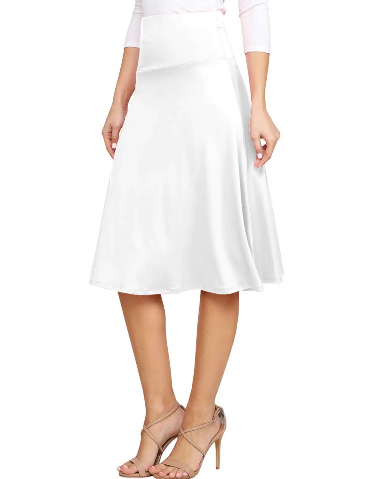High Waist Stretch Flared Midi Skirt Women_AWBMS204