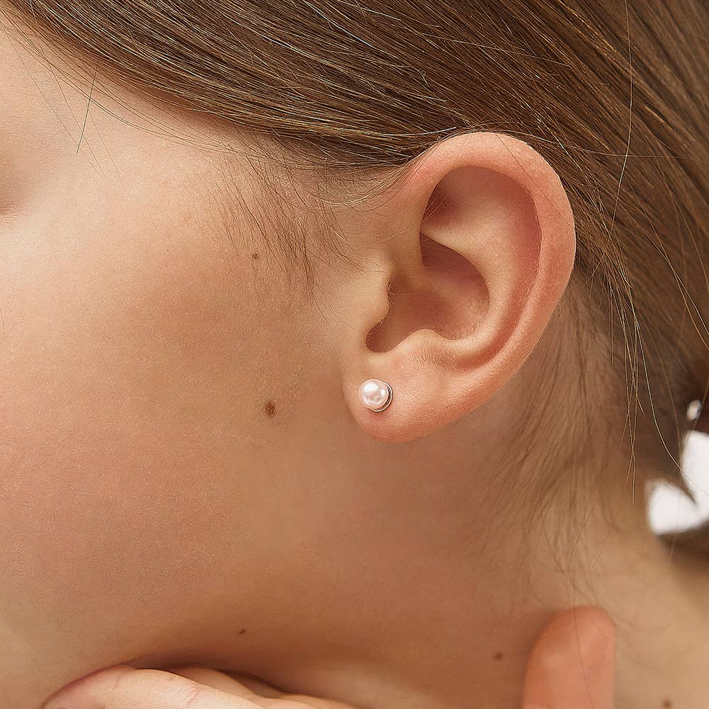 Pink Pearls 3-5mm Kids Earrings Screw Back - Sterling Silver