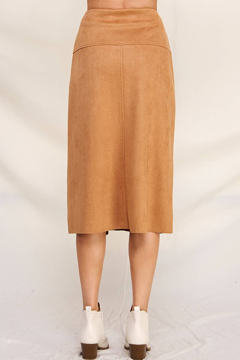 Constructed Soft Microsuede Midi Skirt