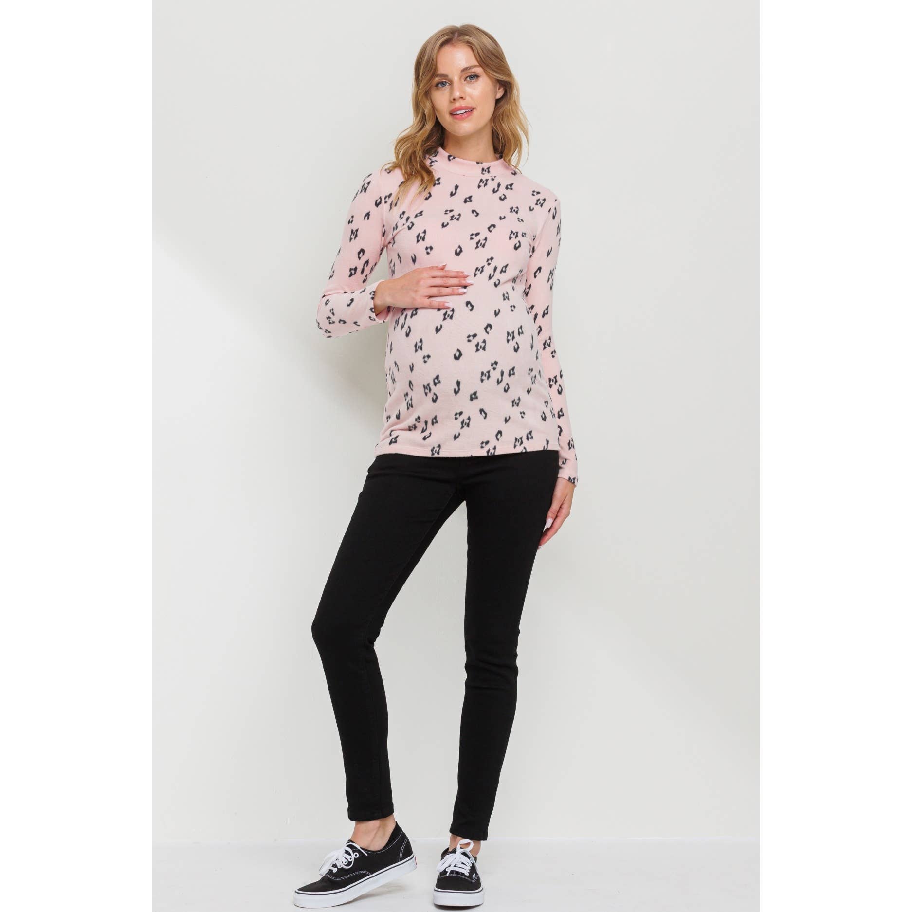 Animal Print Mock Neck Long Sleeve Maternity Top