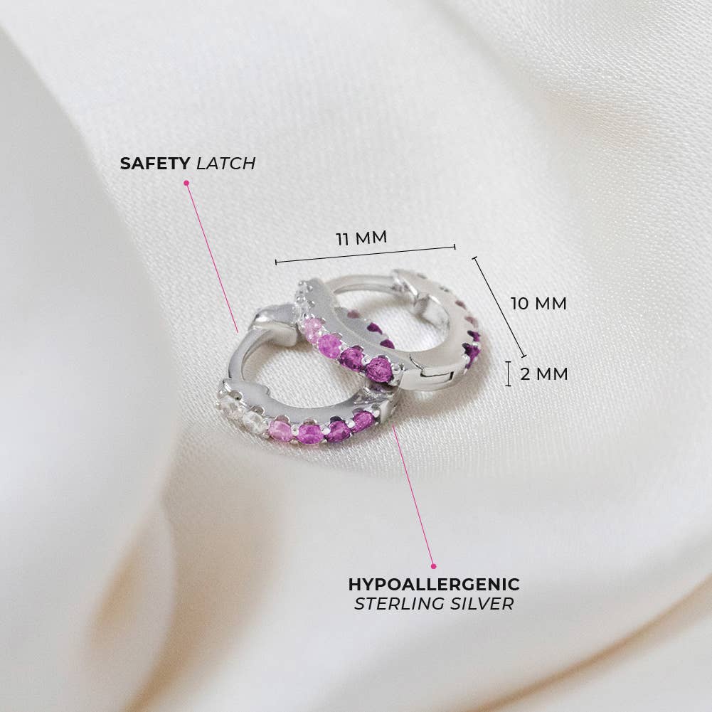 Colorful CZ 8mm Toddler Kids Earrings Hoop - Sterling Silver