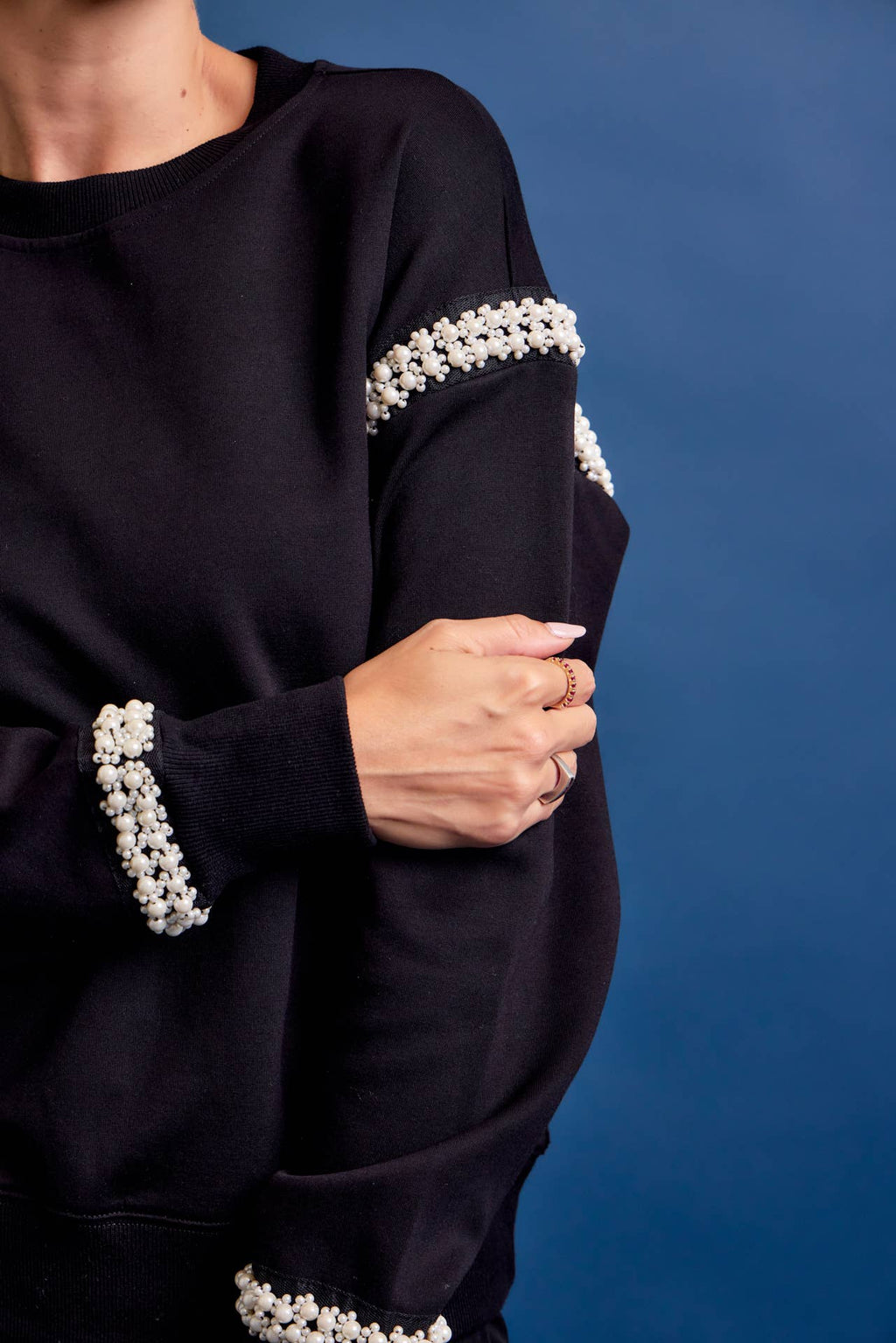 All Day Crew Neck Sweatshirt With Beaded Trim