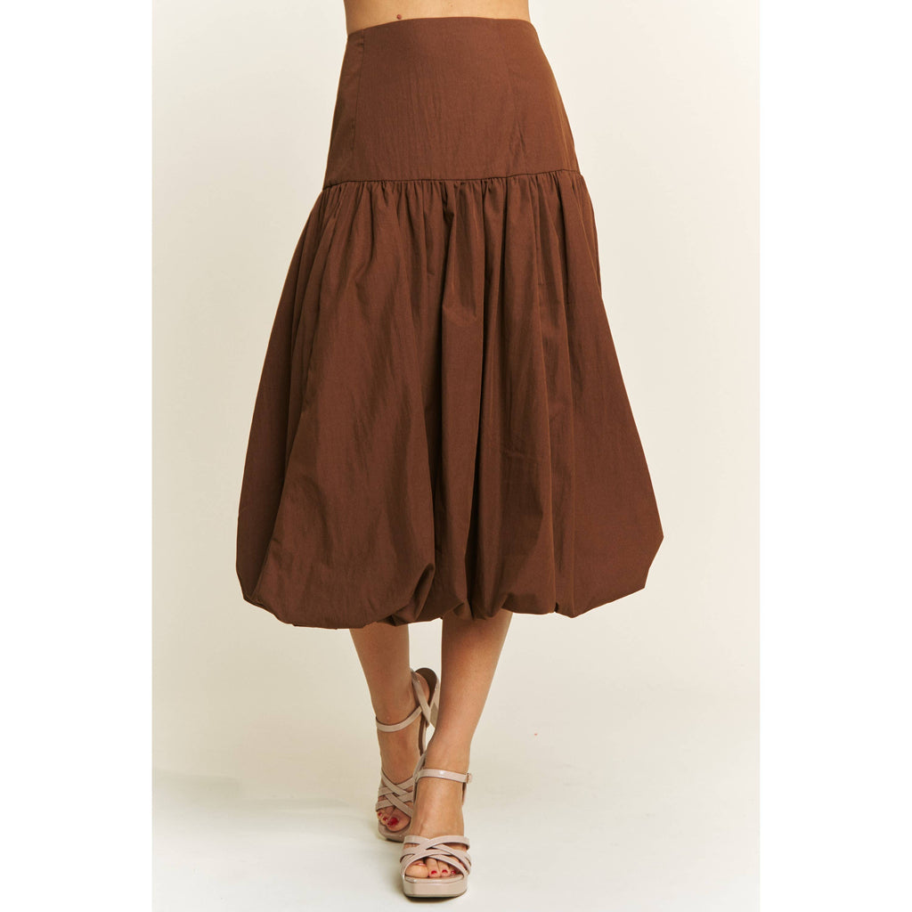 SOFT WOVEN SOLID BUBBLE BALLON MIDI SKIRT - Beige