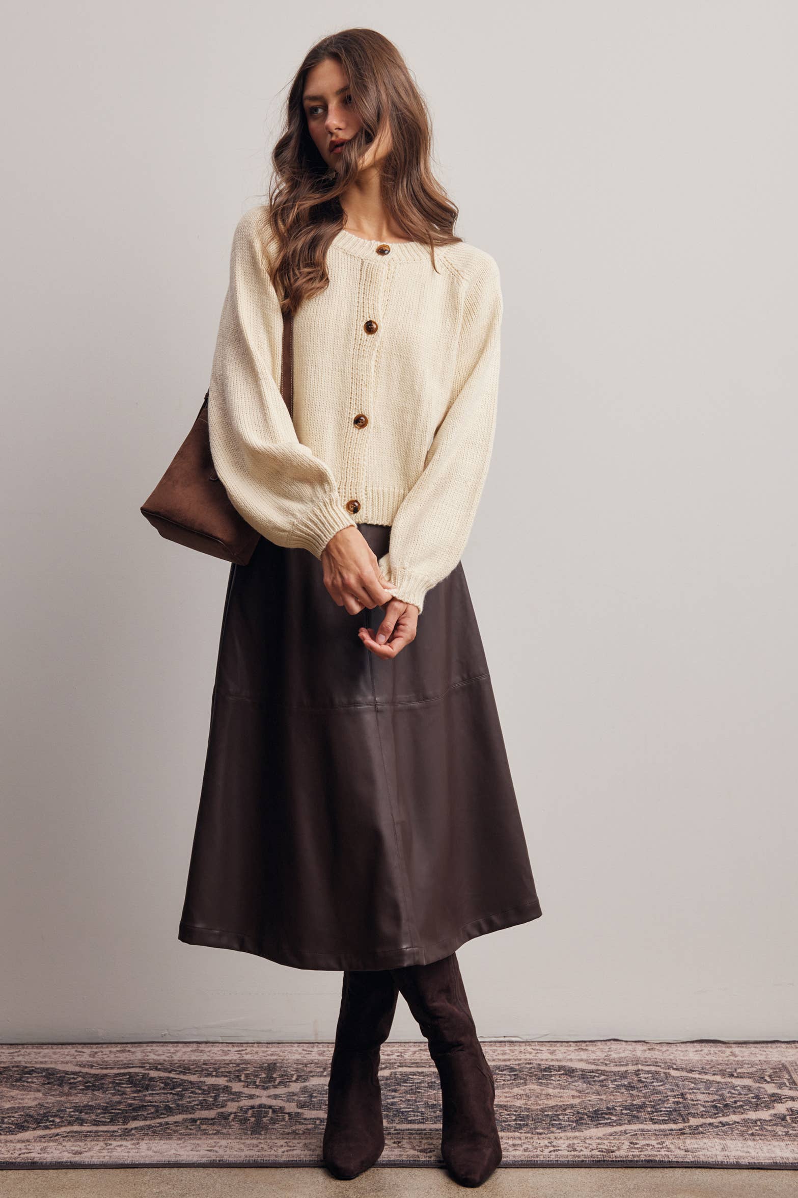 Faux Leather A-Line Midi Skirt FSK0026