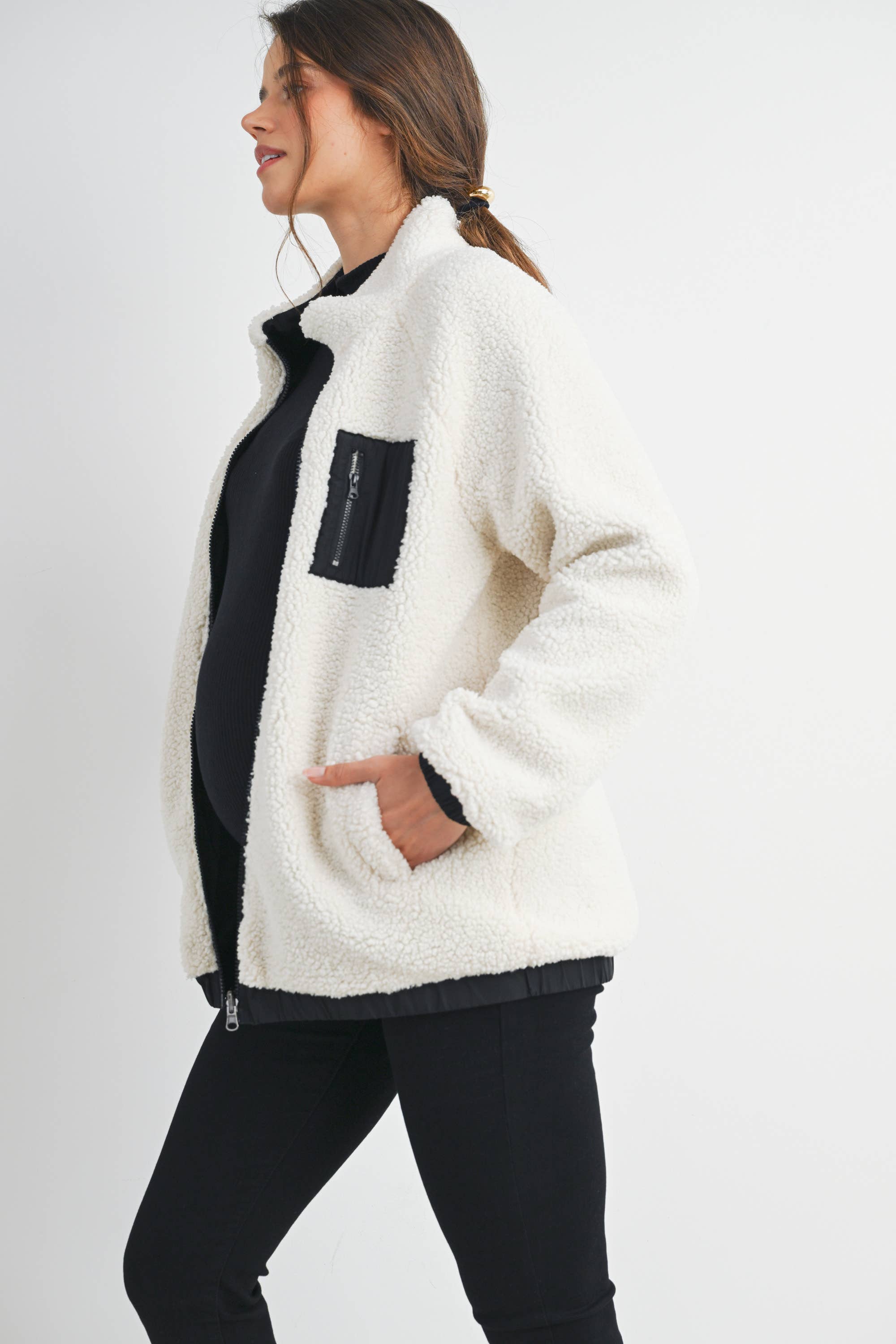 Teddy Fleece Zip-Up Maternity Jacket