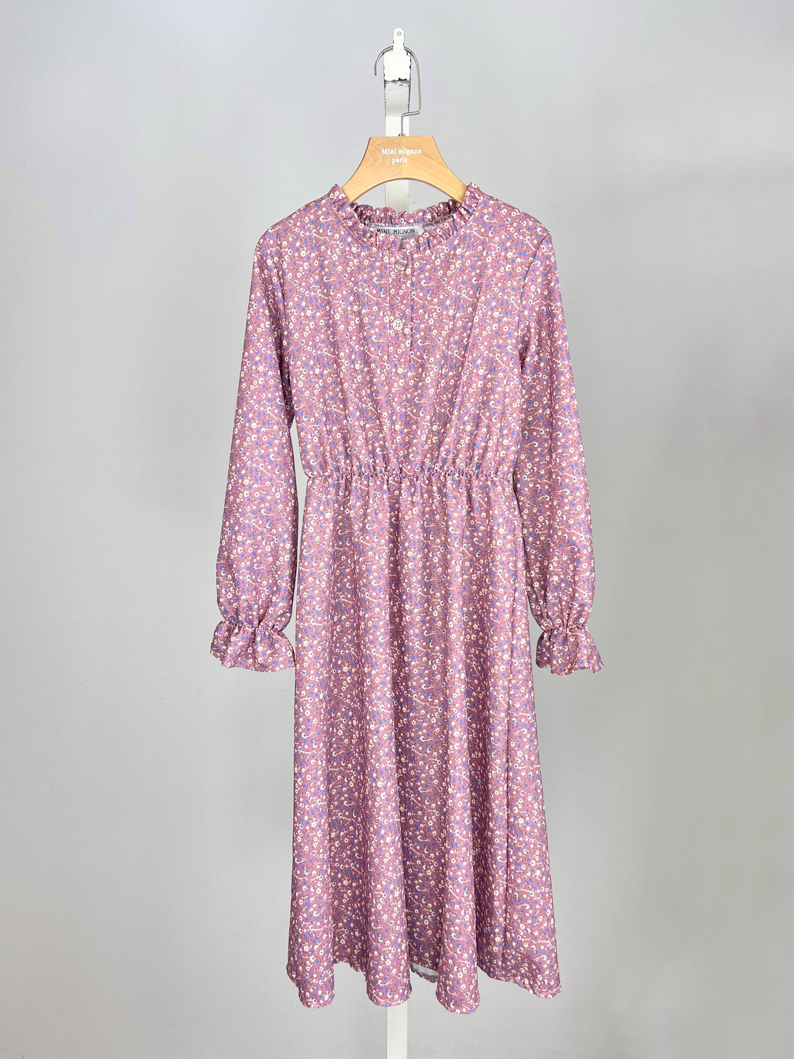 Liberty floral print long dress with long sleeves for girls