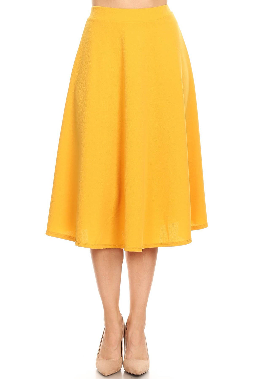 Women's Solid Basic Casual A-line Flared Midi Skirt