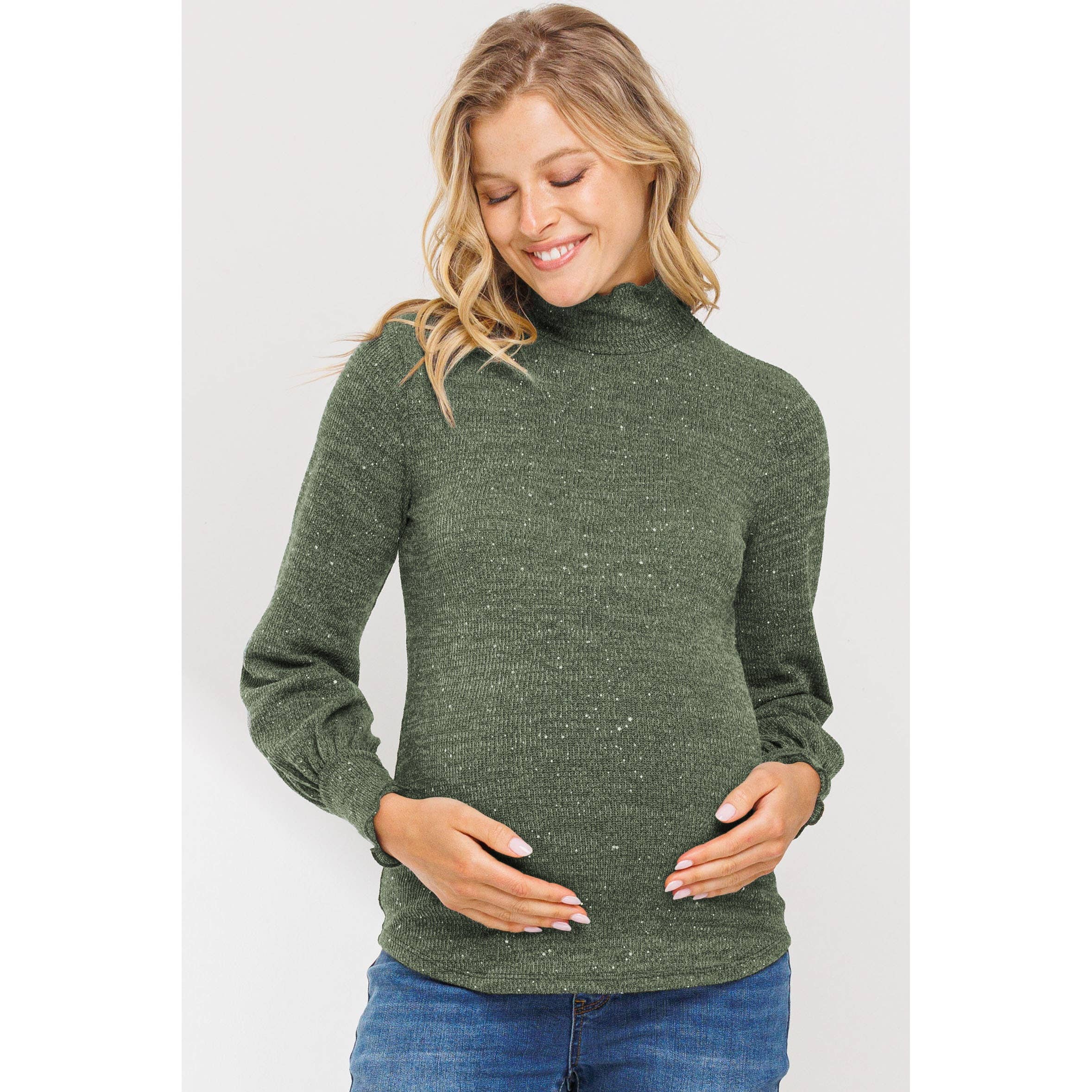 Glitter Knit Long Sleeve Maternity Turtle Neck Top