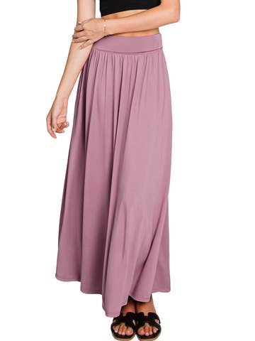 High Waist Elastic Closure Gather Maxi Skirt