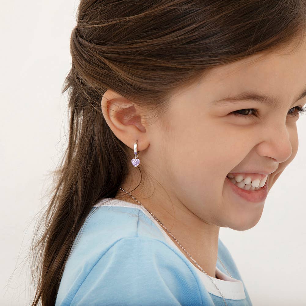 Puffed Heart Kids / Girls Earrings Hoop - Sterling Silver
