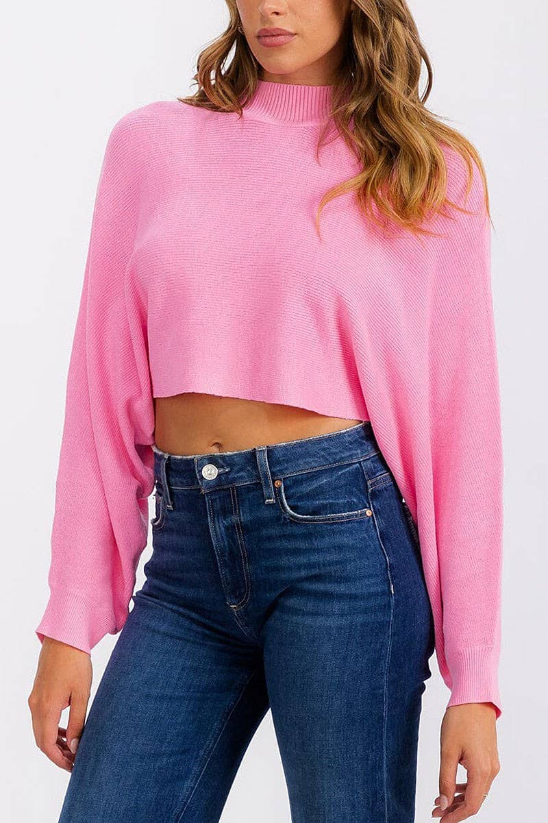 LONG SLEEVE MOCK NECK KNIT CROP TOP