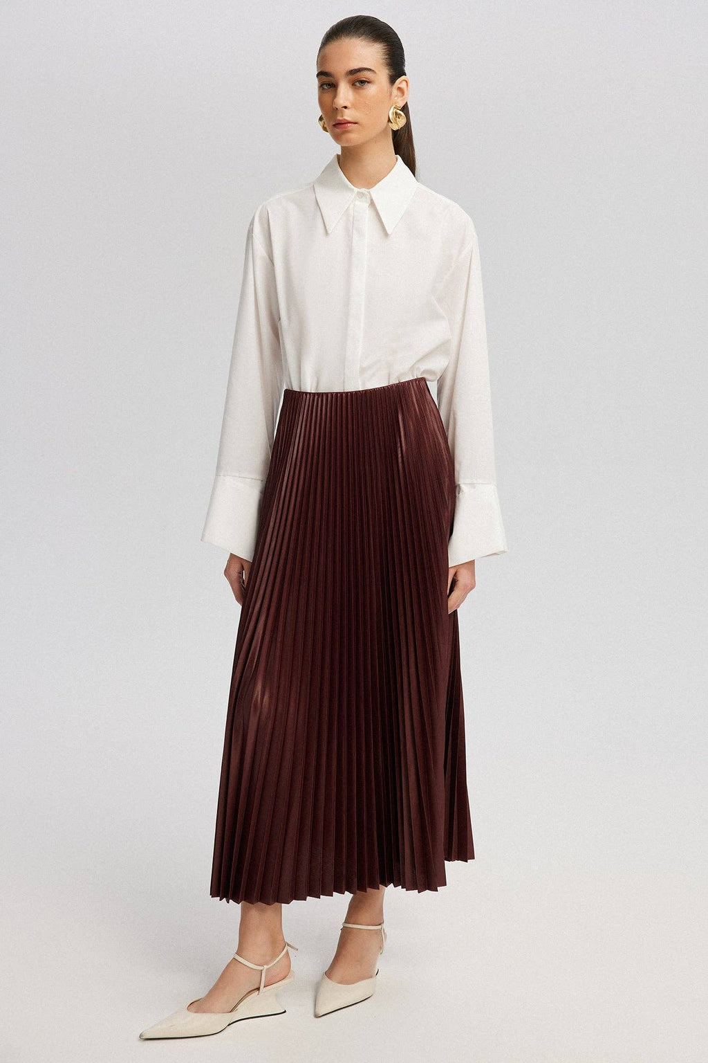 High-Waist Pleated Maxi Skirt – Elegant Flowy A-Line Skirt