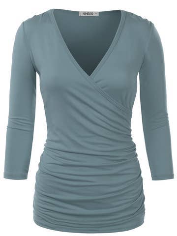 3/4 Sleeve Tank Tops Deep V-Neck Surplice Wrap