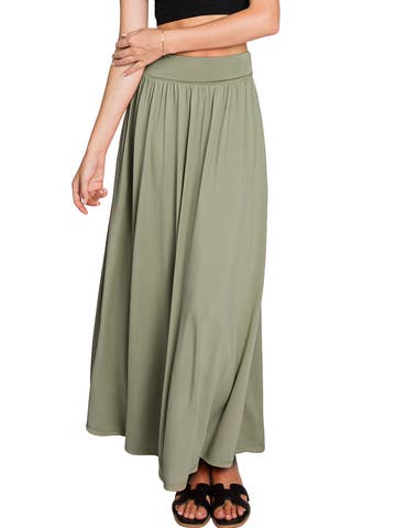 High Waist Elastic Closure Gather Maxi Skirt