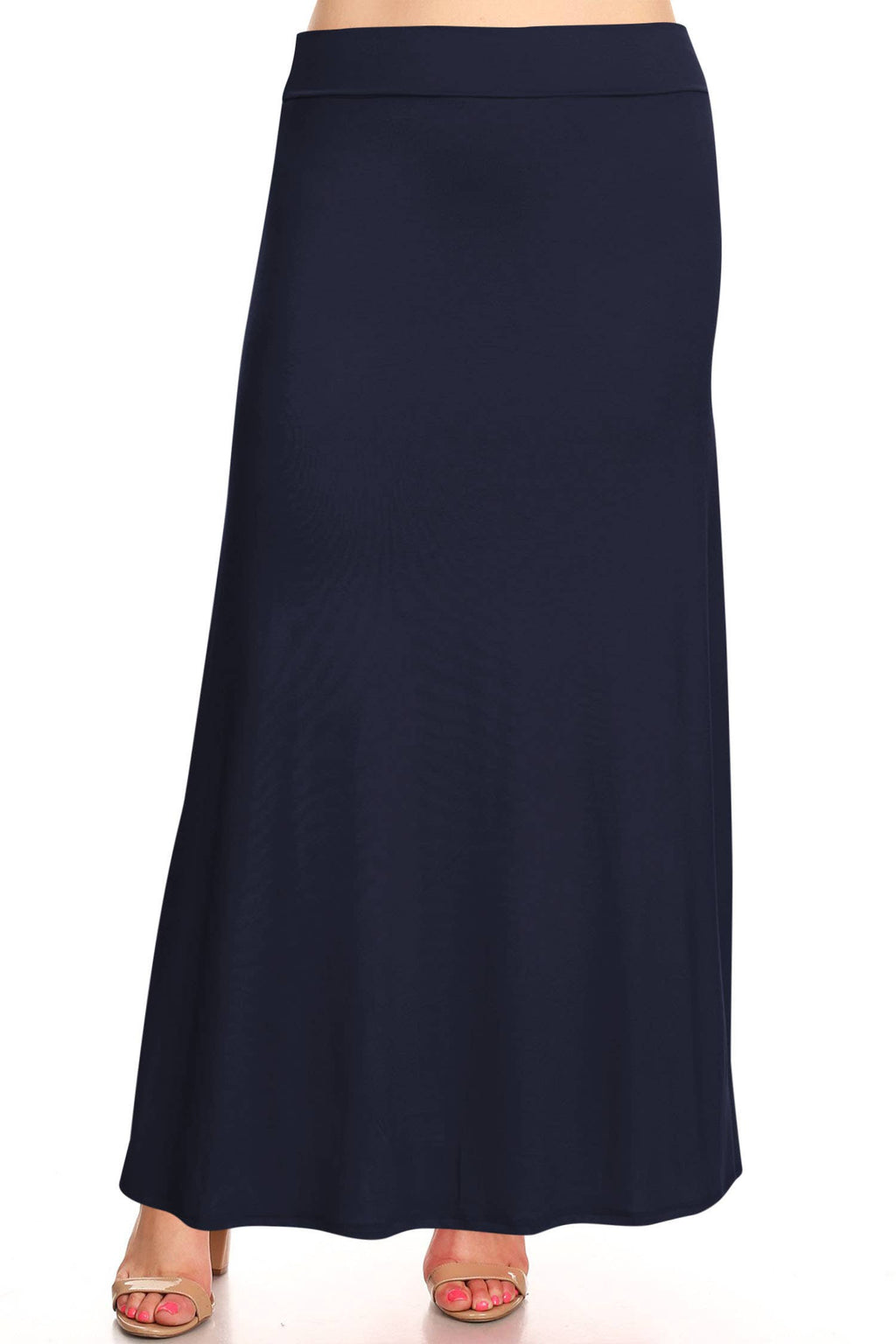 Women's Plus Size Foldable  Waist  Solid Long Maxi Skirt