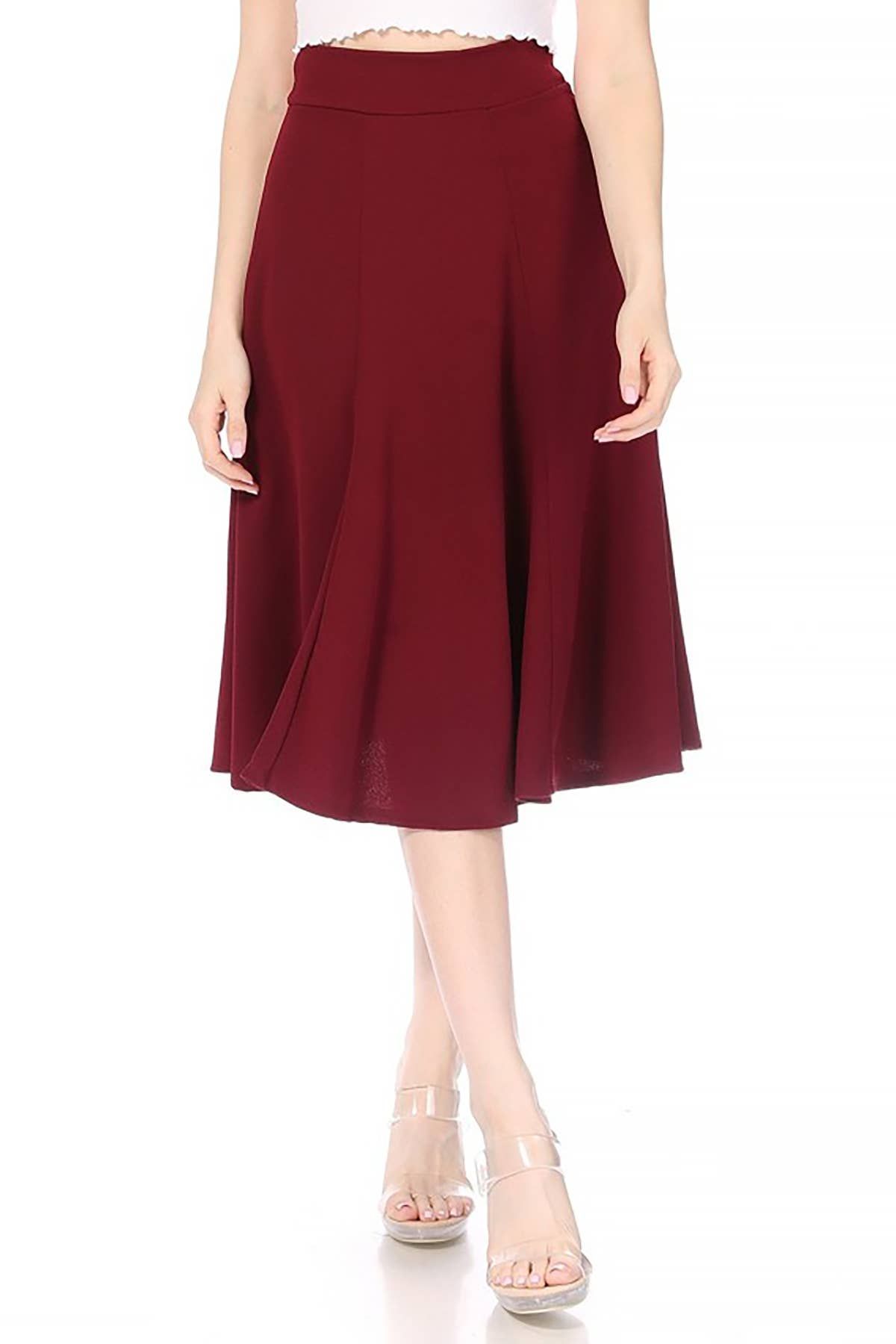 Women's Solid Flared Lightweight Long Midi A-line Skirt