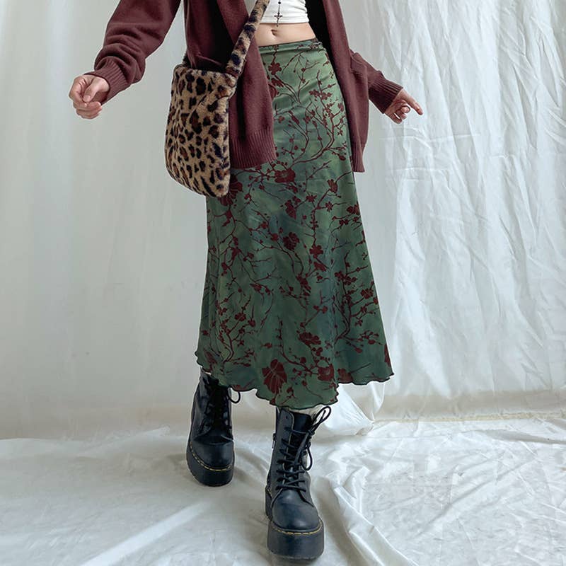 Fit Ink Print High Waist Slimming A-Line Skirt