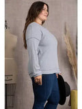 STEEL RIBBED KNIT LONG SLEEVES PLUS SIZE TOP-M5044P