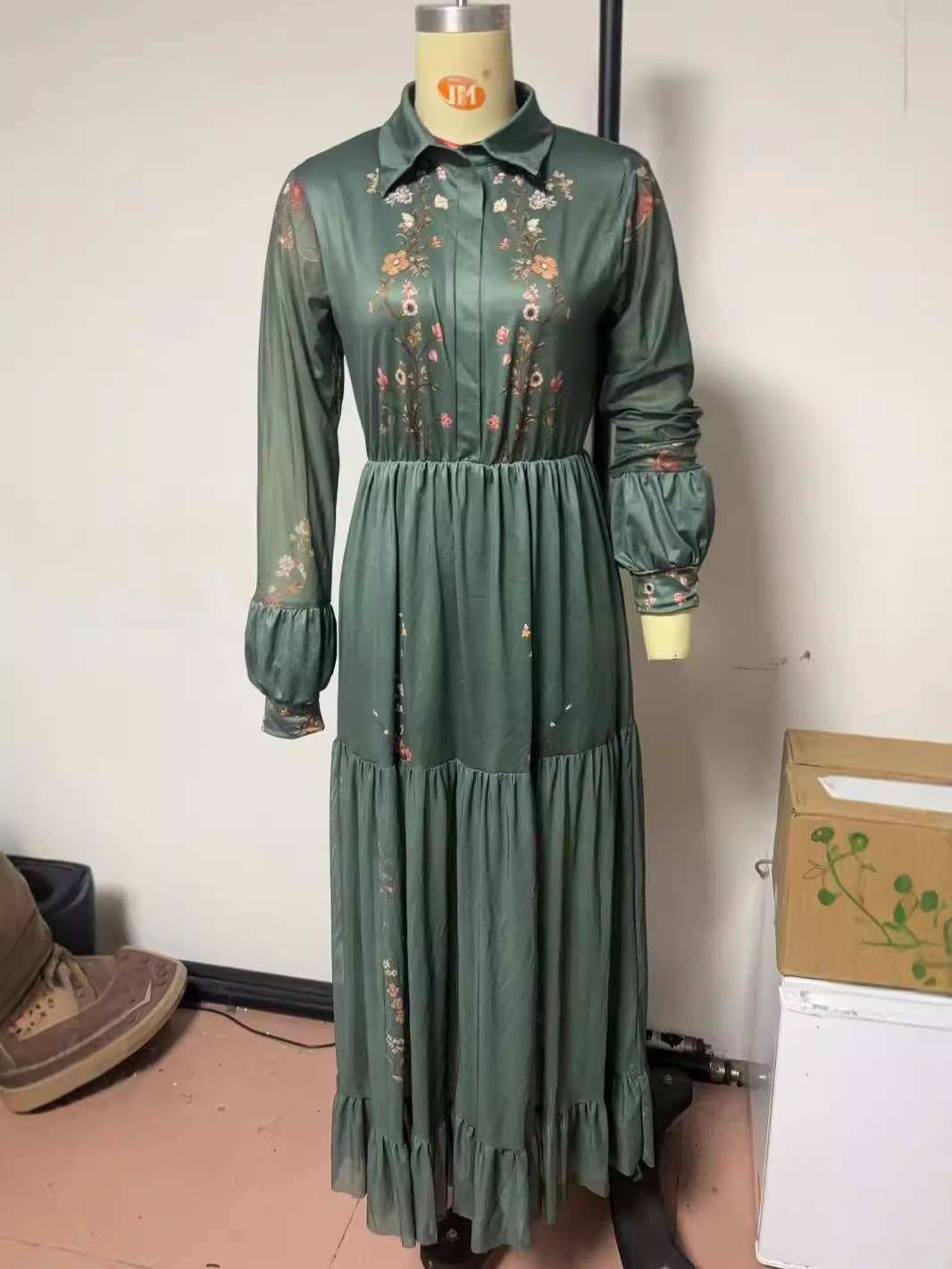 Floral Country Pastoral Retro V-neck Long-sleeved Dress