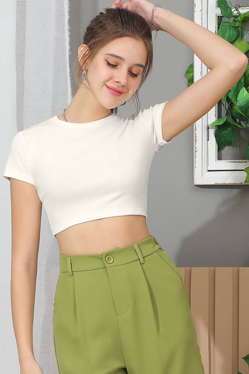 CWTTS654_ROUND CREW NECK SHORT SLEEVE CROP TOP
