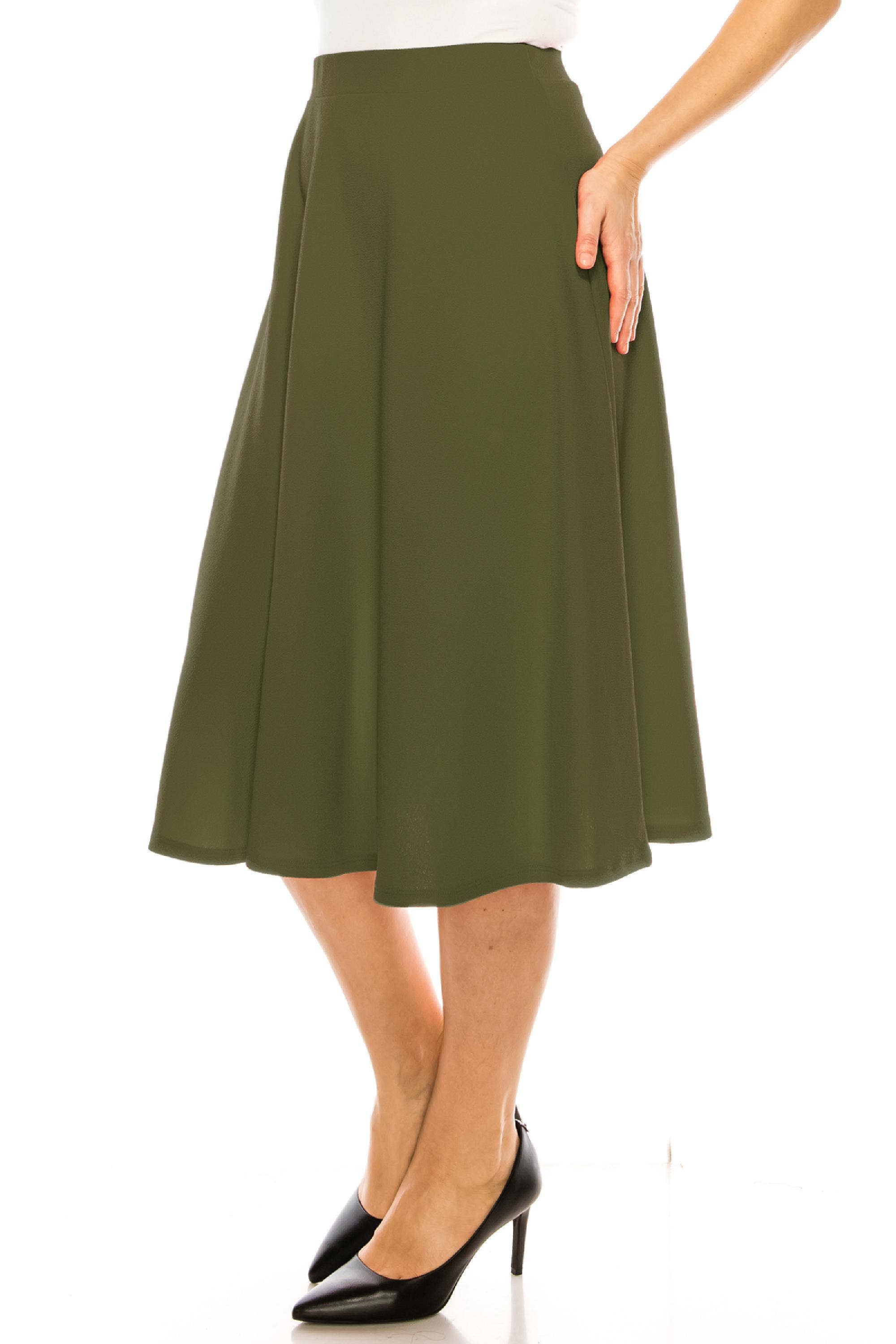 Women's Plus Size Casual Flared Midi Skirt Made in USA