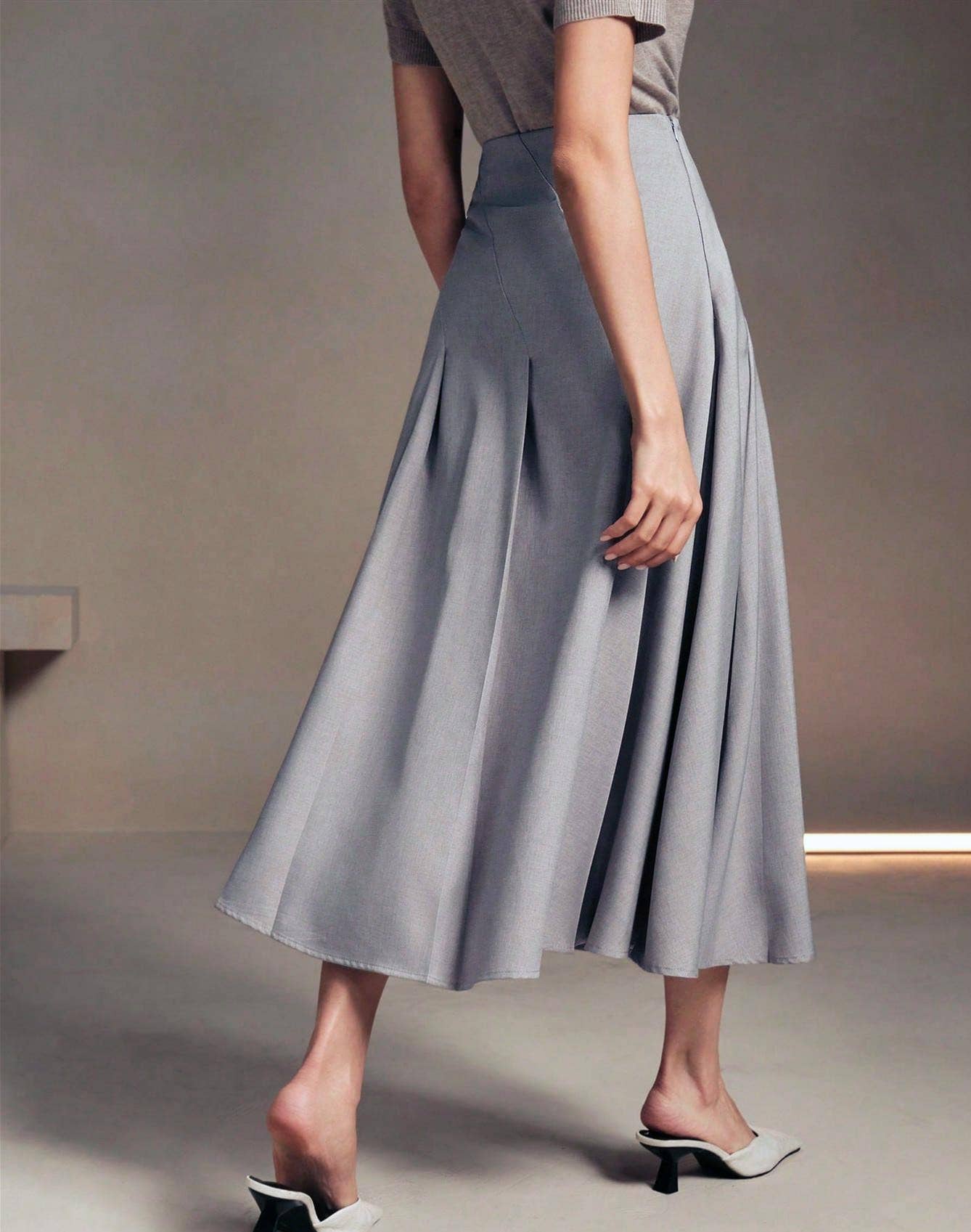 Elegant Asymmetrical Midi Pleated Skirt