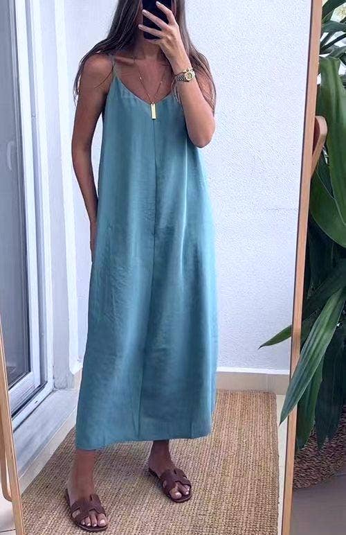 Solid colors loose rope strap maxi dress
