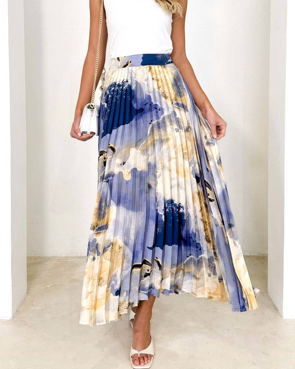 Elegant Draped Printed Pleated Skirt