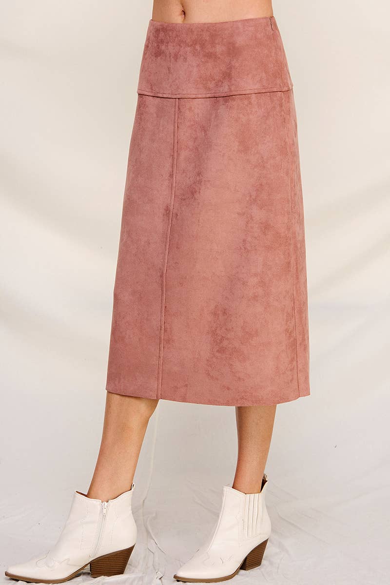 Constructed Soft Microsuede Midi Skirt