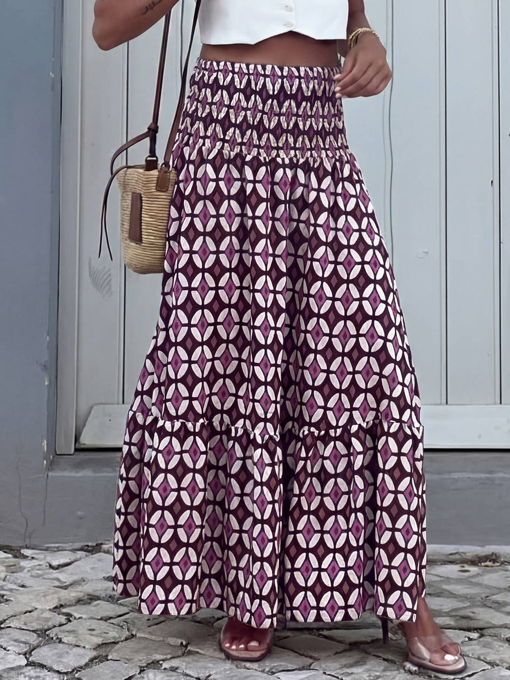 Ethnic Holiday Style Ruffled A-Line Skirt