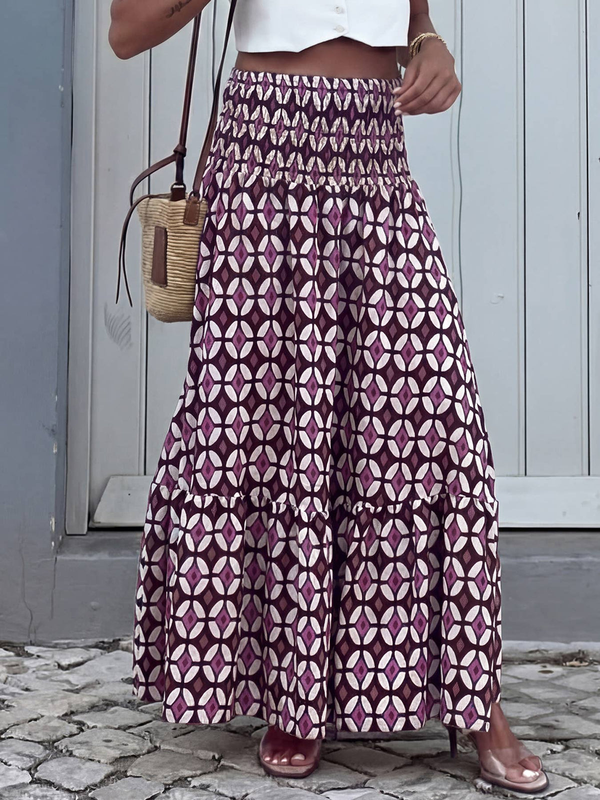 Ethnic Holiday Style Ruffled A-Line Skirt
