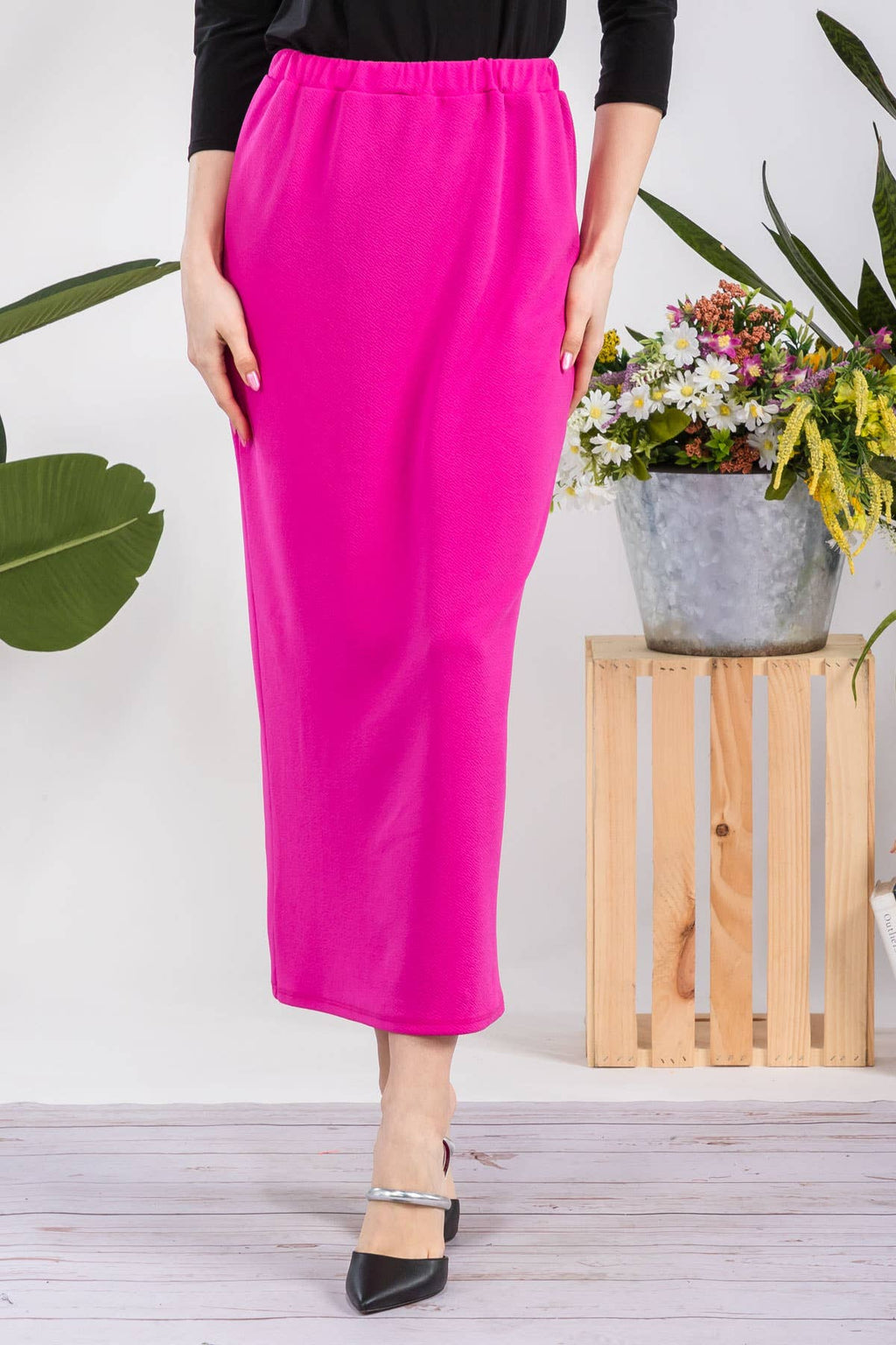 NEW COLORS- LONG PENCIL SKIRT -WITH ELASTIC WAIST BAND