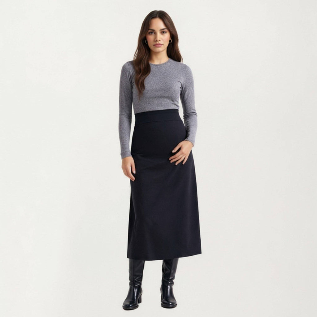 Maternity High Waist Stretch Knit Midi Skirt with Seamless S