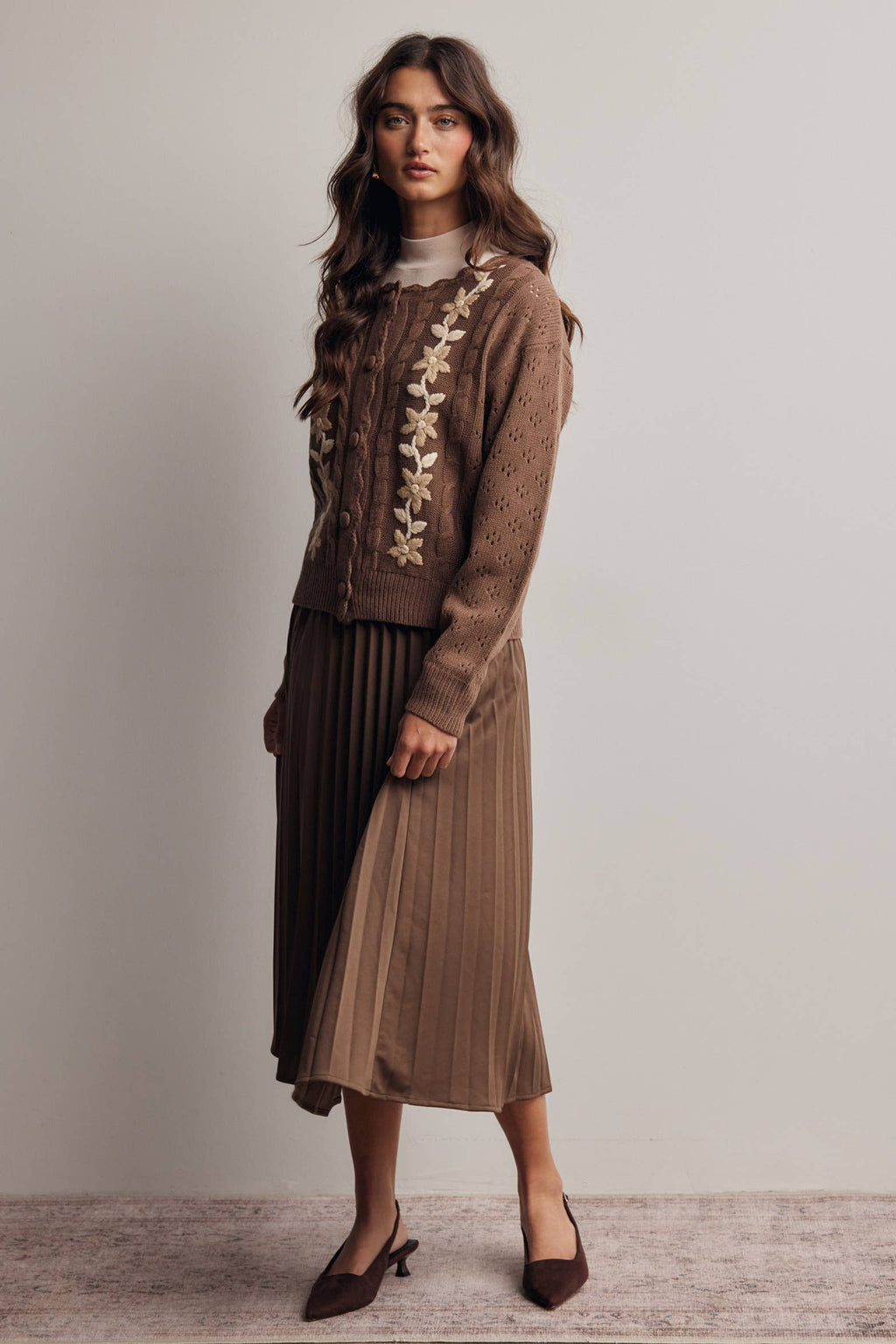Stretch Pleated Midi Skirt FSK0027