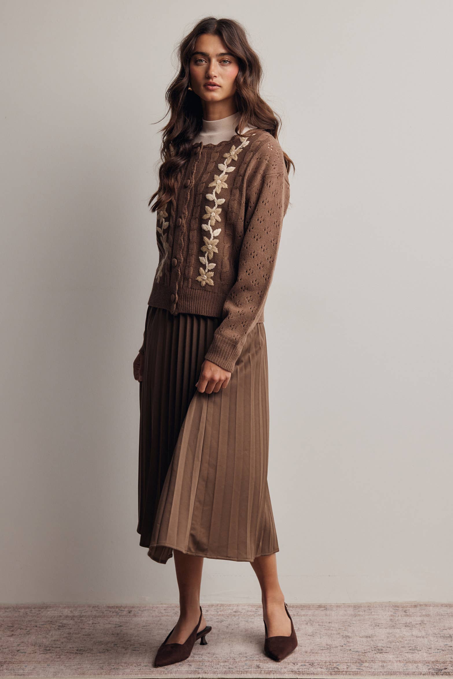 Stretch Pleated Midi Skirt FSK0027