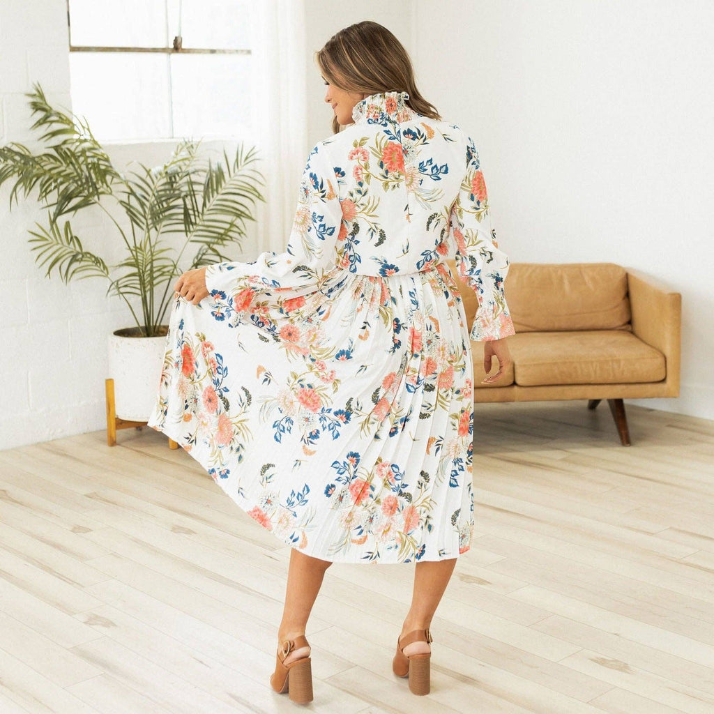 Eleanor White Dress | Smocked Dress | Long Sleeve Midi Dress