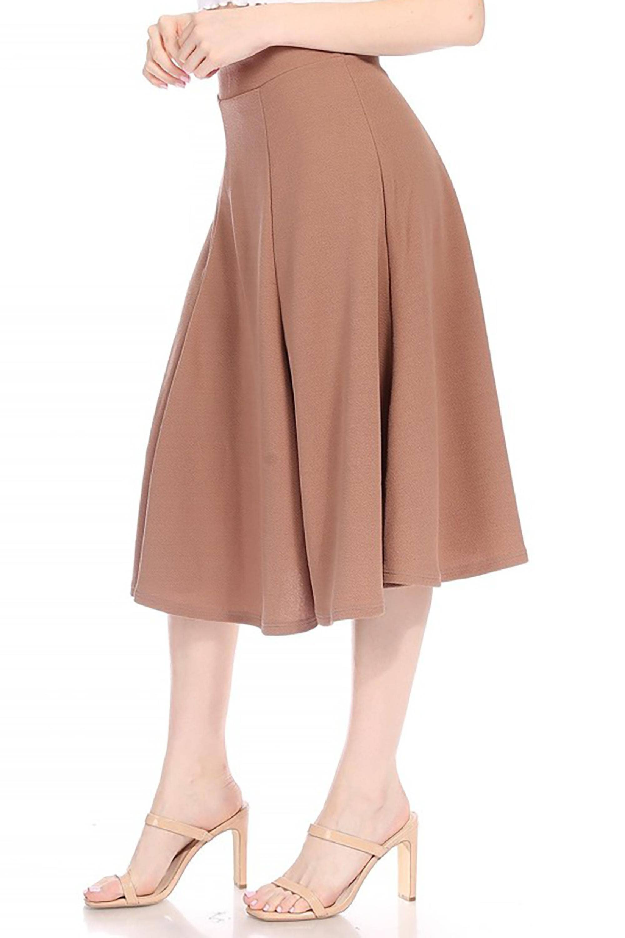 Women's Classic Solid Flared Midi A-Line Skirt