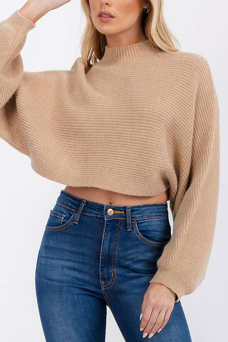 LONG SLEEVE MOCK NECK KNIT CROP TOP