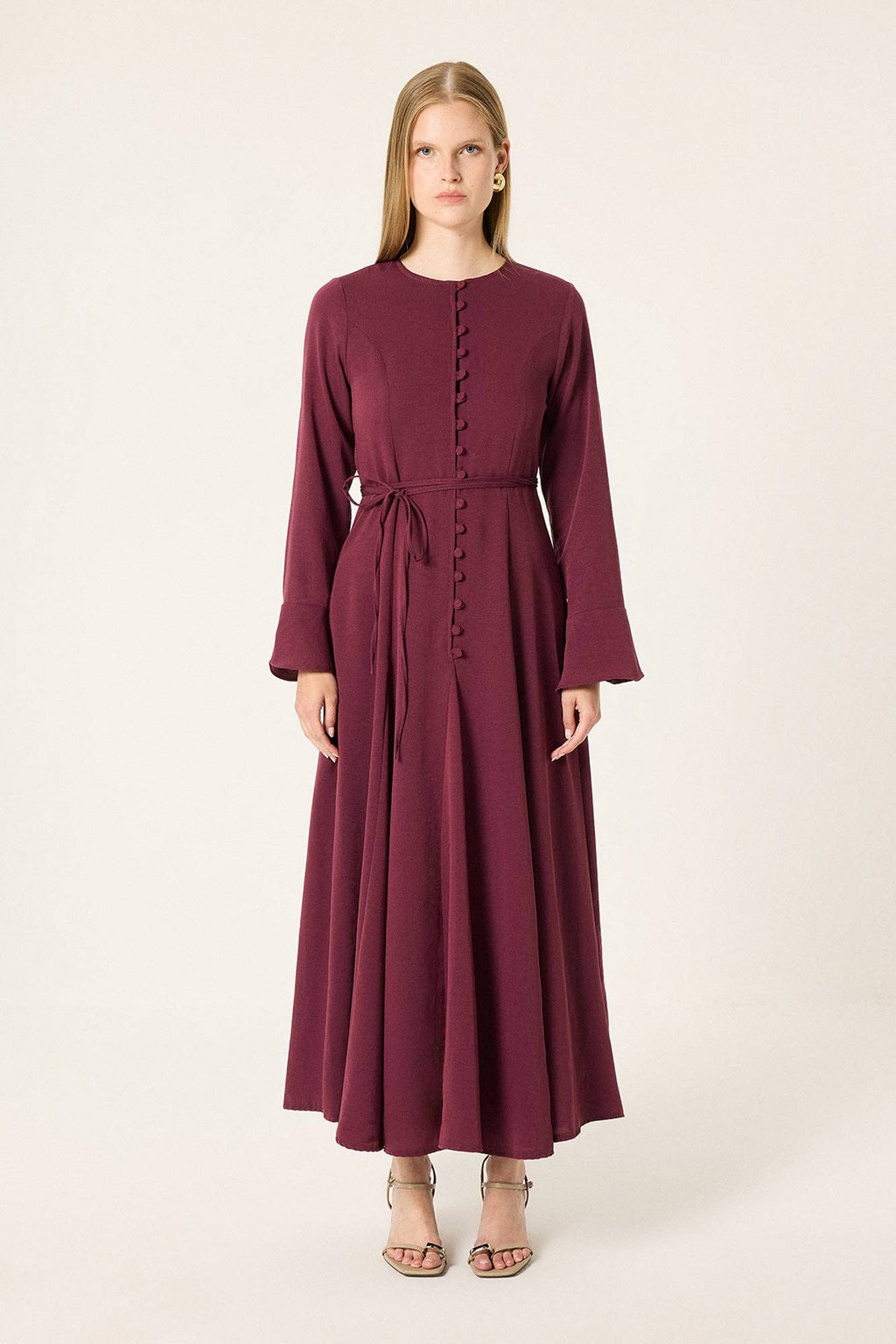 Button Detail Satin Maxi Dress