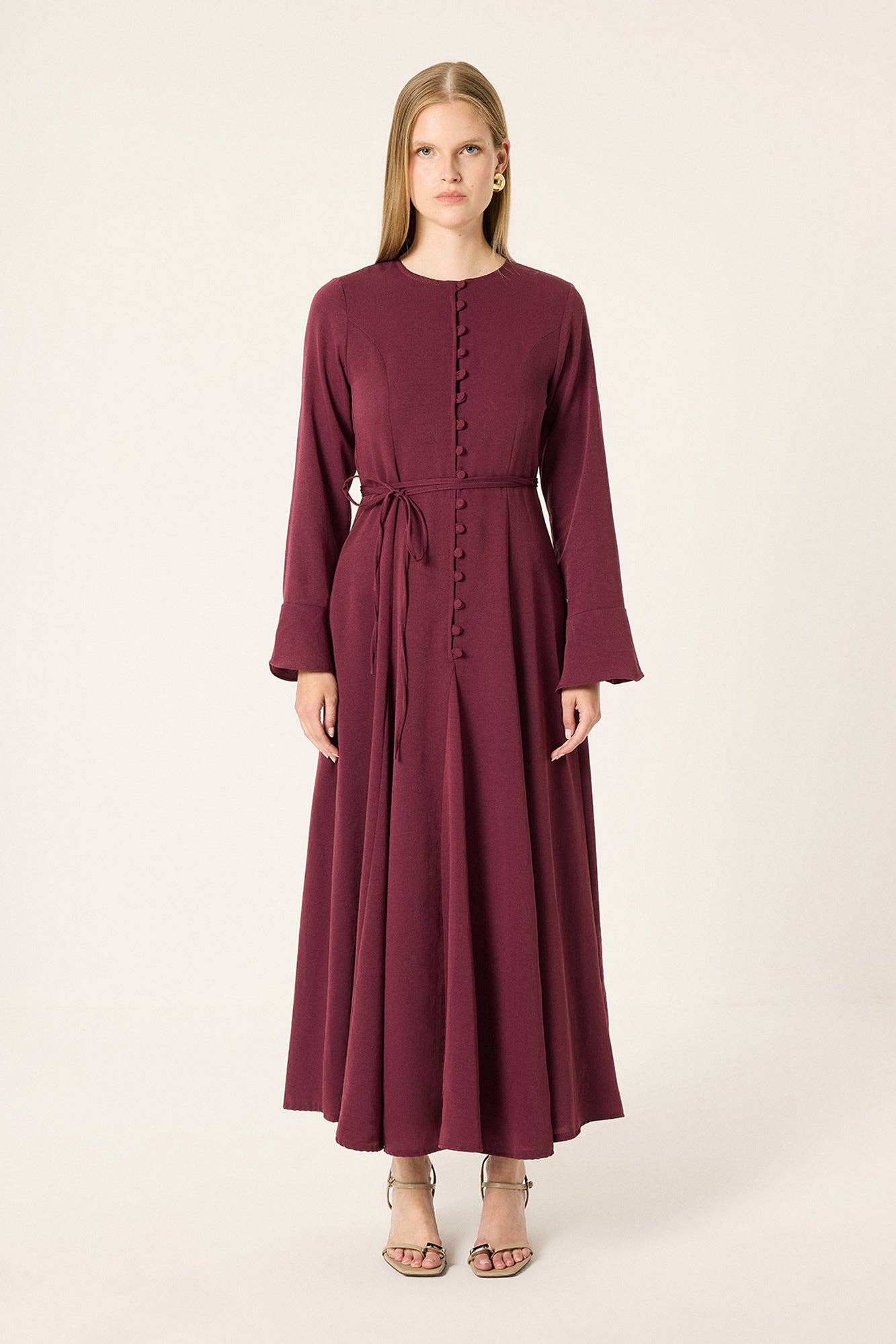 Button Detail Satin Maxi Dress