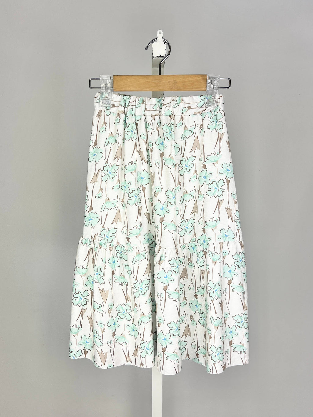 Long tiered skirt with ruffle and floral print for girls