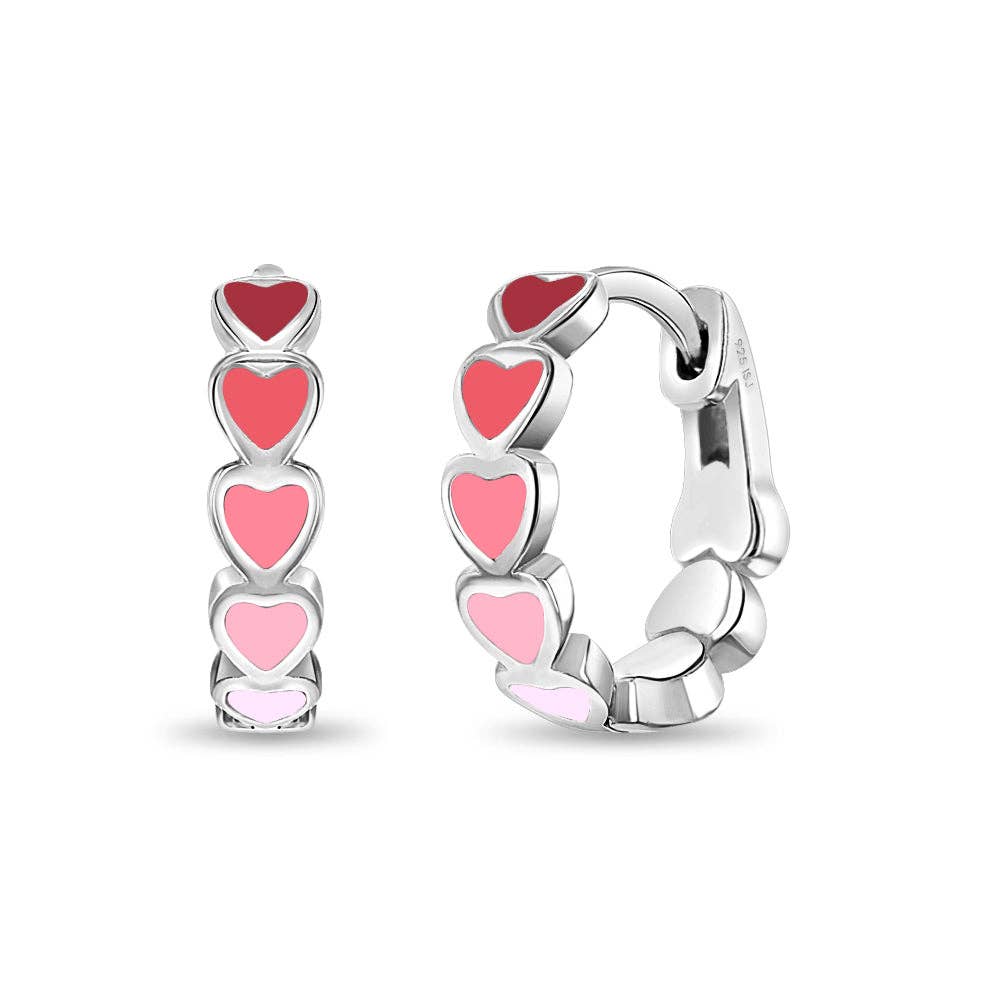 Heart 9mm Baby / Kids Earrings Hoop Enamel - Sterling Silver